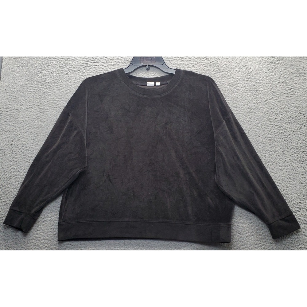Gap Velour Sweatshirt‎ Womens Large Black Long Sleeve Stretch Crew Neck Pullover